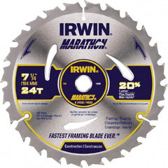 Irwin - 6-1/2" Diam, 5/8" Arbor Hole Diam, 18 Tooth Wet & Dry Cut Saw Blade - Carbide-Tipped, Framing & Ripping Action, Standard Round Arbor - Americas Tooling