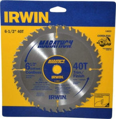 Irwin - 6-1/2" Diam, 5/8" Arbor Hole Diam, 40 Tooth Wet & Dry Cut Saw Blade - Carbide-Tipped, Trimming Action, Standard Round Arbor - Americas Tooling