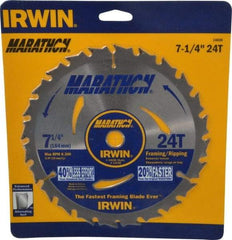 Irwin - 7-1/4" Diam, 5/8" Arbor Hole Diam, 24 Tooth Wet & Dry Cut Saw Blade - Carbide-Tipped, Framing & Ripping Action, Diamond Arbor - Americas Tooling