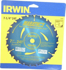 Irwin - 7-1/4" Diam, 5/8" Arbor Hole Diam, 24 Tooth Wet & Dry Cut Saw Blade - Carbide-Tipped, General Purpose Action, Diamond Arbor - Americas Tooling