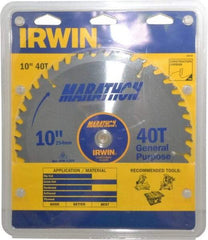 Irwin - 10" Diam, 5/8" Arbor Hole Diam, 40 Tooth Wet & Dry Cut Saw Blade - Carbide-Tipped, General Purpose Action, Standard Round Arbor - Americas Tooling