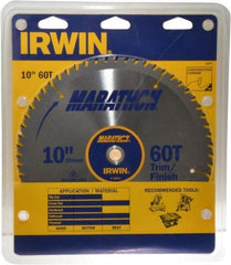 Irwin - 10" Diam, 5/8" Arbor Hole Diam, 60 Tooth Wet & Dry Cut Saw Blade - Carbide-Tipped, Finishing & Trimming Action, Standard Round Arbor - Americas Tooling