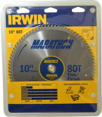 Irwin - 10" Diam, 5/8" Arbor Hole Diam, 80 Tooth Wet & Dry Cut Saw Blade - Carbide-Tipped, Finishing & Trimming Action, Standard Round Arbor - Americas Tooling