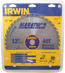 Irwin - 12" Diam, 1" Arbor Hole Diam, 40 Tooth Wet & Dry Cut Saw Blade - Carbide-Tipped, General Purpose Action, Standard Round Arbor - Americas Tooling