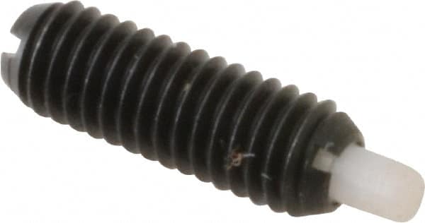 Gibraltar - 10-32, 9/16" Thread Length, 1/8" Plunger Projection, Steel Threaded Spring Plunger - 0.093" Max Plunger Diam, 0.3 Lb Init End Force, 3 Lb Final End Force - Americas Tooling