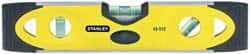 Stanley - Magnetic 9" Long 3 Vial Torpedo Level - Aluminum, Black/Yellow, 1 45°, 1 Level & 1 Plumb Vials - Americas Tooling