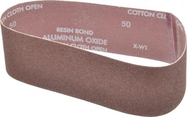 Norton - 3" Wide x 24" OAL, 50 Grit, Aluminum Oxide Abrasive Belt - Aluminum Oxide, Coarse, Coated, X Weighted Cloth Backing, Series R228 - Americas Tooling