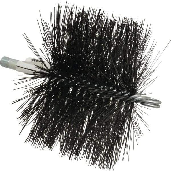 Schaefer Brush - 4-1/2" Brush Length, 6-1/2" Diam, Double Stem, Double Spiral Tube Brush - 7-1/2" Long, Tempered Steel Wire, 1/4" NPT Male Connection - Americas Tooling