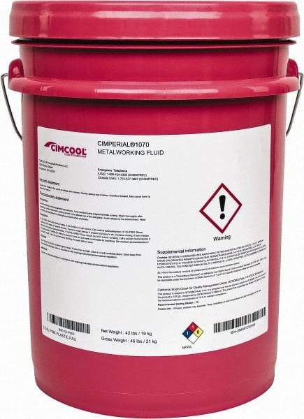 Cimcool - Cimperial 1070, 5 Gal Pail Cutting & Grinding Fluid - Water Soluble, For Boring, Broaching, Drilling, Milling, Reaming, Sawing, Tapping - Americas Tooling