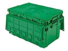 Akro-Mils - 100 Lb Load Capacity Green Polyethylene Attached-Lid Container - Stacking, Nesting, 27.1" Long x 16.9" Wide x 12-1/2" High, Lid Included - Americas Tooling