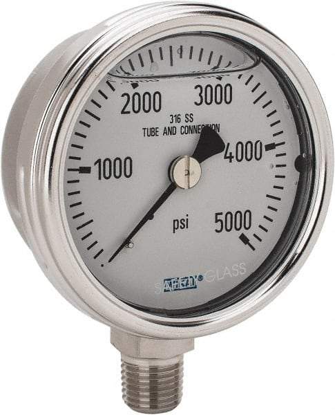 Wika - 2-1/2" Dial, 1/4 Thread, 0-5,000 Scale Range, Pressure Gauge - Lower Connection Mount, Accurate to 2-1-2% of Scale - Americas Tooling