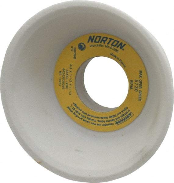 Norton - 4" Diam, 1-1/4" Hole Size, 1-1/2" Overall Thickness, 80 Grit, Type 11 Tool & Cutter Grinding Wheel - Medium Grade, Aluminum Oxide, J Hardness, Vitrified Bond, 5,730 RPM - Americas Tooling