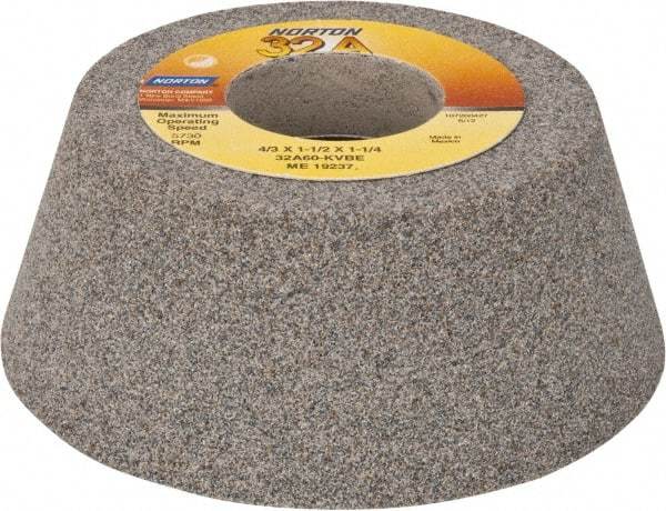 Norton - 4" Diam, 1-1/4" Hole Size, 1-1/2" Overall Thickness, 60 Grit, Type 11 Tool & Cutter Grinding Wheel - Medium Grade, Aluminum Oxide, K Hardness, Vitrified Bond, 5,730 RPM - Americas Tooling