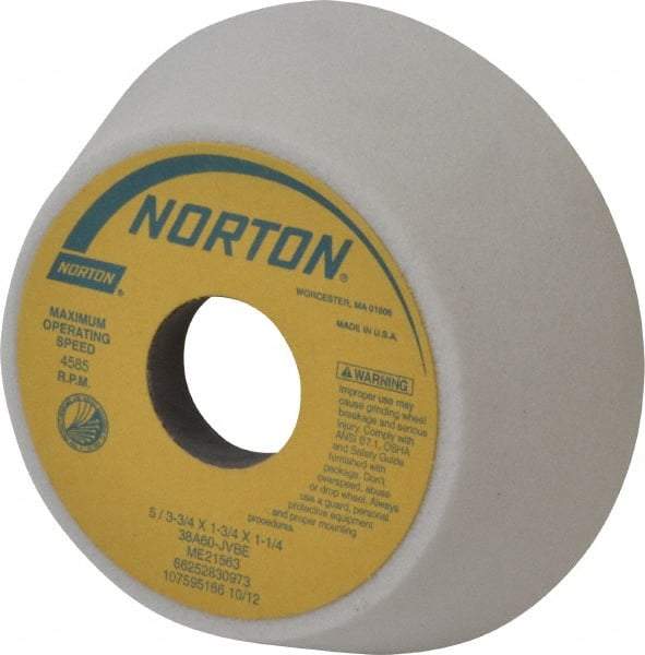 Norton - 5" Diam, 1-1/4" Hole Size, 1-3/4" Overall Thickness, 60 Grit, Type 11 Tool & Cutter Grinding Wheel - Medium Grade, Aluminum Oxide, J Hardness, Vitrified Bond, 4,585 RPM - Americas Tooling