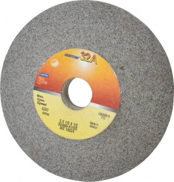 Norton - 3" Diam, 1/2" Hole Size, 1/2" Overall Thickness, 60 Grit, Type 12 Tool & Cutter Grinding Wheel - Medium Grade, Aluminum Oxide, K Hardness, Vitrified Bond, 8,280 RPM - Americas Tooling