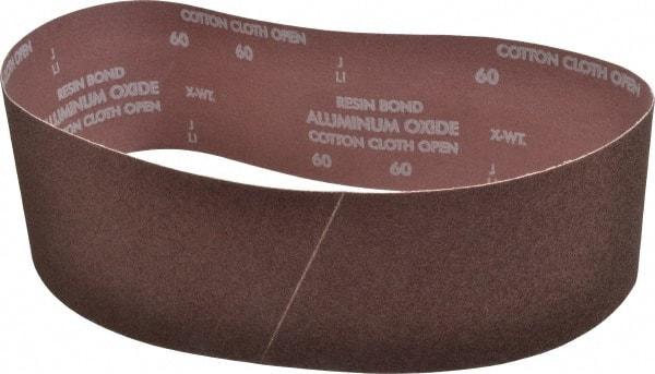 Norton - 4" Wide x 36" OAL, 60 Grit, Aluminum Oxide Abrasive Belt - Aluminum Oxide, Medium, Coated, X Weighted Cloth Backing, Series R228 - Americas Tooling