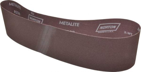 Norton - 4" Wide x 36" OAL, 180 Grit, Aluminum Oxide Abrasive Belt - Aluminum Oxide, Very Fine, Coated, X Weighted Cloth Backing, Series R228 - Americas Tooling