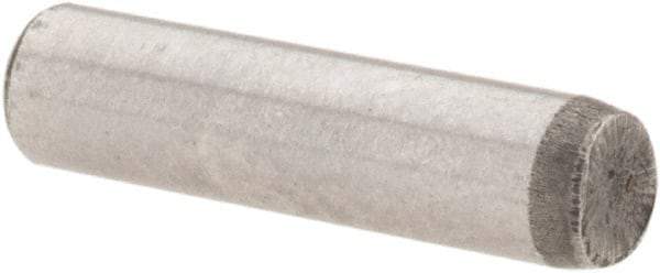 Value Collection - 1/8" Diam x 1/2" Pin Length Grade 8 Alloy Steel Standard Dowel Pin - C 50-58 Hardness, 3,200 Lb Breaking Strength, 1 Beveled & 1 Rounded End - Americas Tooling