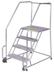 Ballymore - 73" 4 Step Ladder - Tilt & Roll Safety Ladder, 450 Lb Capacity, 40" Platform Height, 30" Base Width x 43" Depth, Heavy-Duty Serrated Grating - Americas Tooling