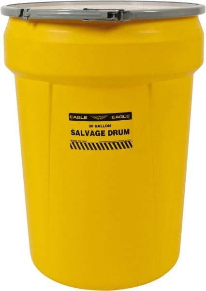 Eagle - 30 Gallon Capacity, Metal Lever Lock, Yellow Salvage Drum - 5 Gallon Container, Polyethylene, 220 Lb. Capacity, UN 1H2/X100/S Listing - Americas Tooling