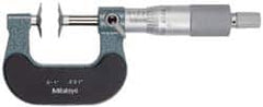 Mitutoyo - 25 to 50mm, 0.01mm Graduation, Ratchet Stop Thimble, Mechanical Disc Micrometer - 4 micro m Accuracy, 20mm Disc, 6.35mm Spindle - Americas Tooling