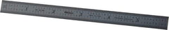 Mitutoyo - 6" Long, 1/100, 1/50" and 0.5, 1mm Graduation, Flexible Stainless Steel Rule - Decimal/Metric Graduation Style, 1/2" Wide, Silver, Satin Chrome Finish - Americas Tooling