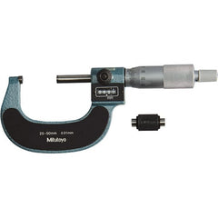 Mitutoyo - Standard Throat Electronic Outside Micrometer - Ratchet Stop Thimble, Carbide-Tipped Face - Americas Tooling