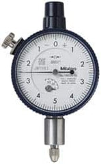 Mitutoyo - 0.025" Range, 0-5-0 Dial Reading, 0.0001" Graduation Dial Drop Indicator - 1-5/8" Dial, 0.01" Range per Revolution, 0.0001" Accuracy, Revolution Counter - Americas Tooling