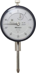 Mitutoyo - 1" Range, 0-50 Dial Reading, 0.0005" Graduation Dial Drop Indicator - 2-3/16" Dial, 0.05" Range per Revolution, 0.002" Accuracy, Revolution Counter - Americas Tooling