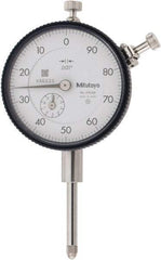 Mitutoyo - 1" Range, 100-0 Dial Reading, 0.001" Graduation Dial Drop Indicator - 2-1/4" Dial, 0.1" Range per Revolution, 0.002" Accuracy, Revolution Counter - Americas Tooling