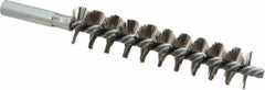 Schaefer Brush - 4" Brush Length, 7/8" Diam, Double Stem, Single Spiral Tube Brush - 6-1/4" Long, Stainless Steel, 12-24 Female Connection - Americas Tooling