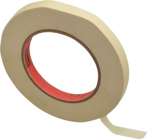 3M - 1/2" Wide x 60 Yd Long Tan Paper Masking Tape - Series 214, 5.8 mil Thick, 27 In/Lb Tensile Strength - Americas Tooling