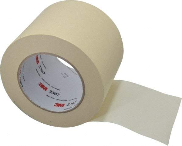 3M - 4" Wide x 60 Yd Long Tan Paper Masking Tape - Series 2307, 5.2 mil Thick, 23 In/Lb Tensile Strength - Americas Tooling