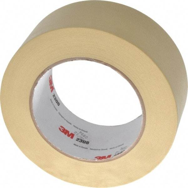 3M - 2" Wide x 60 Yd Long Tan Paper Masking Tape - Series 2308, 5.3 mil Thick, 22 In/Lb Tensile Strength - Americas Tooling