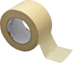 3M - 3" Wide x 60 Yd Long Tan Paper Masking Tape - Series 2308, 5.3 mil Thick, 22 In/Lb Tensile Strength - Americas Tooling