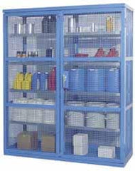 Denios - 2 Door, 8 Shelf, Blue Steel Caged Containment Shelving Safety Cabinet for Corrosive Chemicals - 87" High x 74" Wide x 28" Deep, Manual Closing Door - Americas Tooling