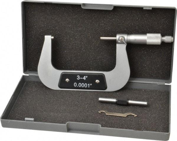 Value Collection - 3 to 4" Range, 0.0001" Graduation, Mechanical Outside Micrometer - Ratchet Stop Thimble - Americas Tooling