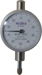 Teclock - 1/4" Range, 0-100 Dial Reading, 0.001" Graduation Dial Drop Indicator - 1-17/32" Dial, 0.1" Range per Revolution, 0.0007" Accuracy - Americas Tooling