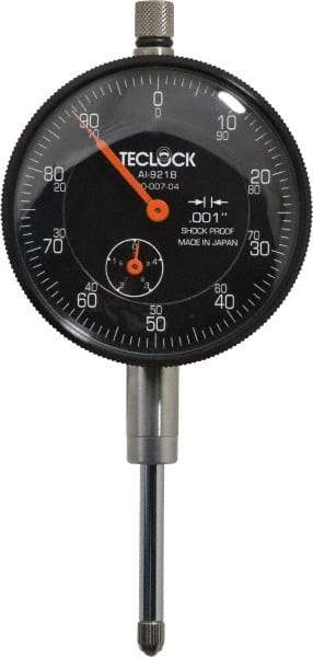 Teclock - 1" Range, 0-100 Dial Reading, 0.001" Graduation Dial Drop Indicator - 2-11/64" Dial, 0.1" Range per Revolution, 0.0014" Accuracy, Revolution Counter - Americas Tooling