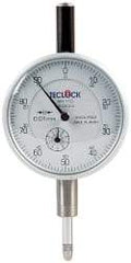 Teclock - 10mm Range, 0-100 Dial Reading, 0.01" Graduation Dial Drop Indicator - 2-11/64" Dial, 1" Range per Revolution, 0.015" Accuracy, Revolution Counter - Americas Tooling