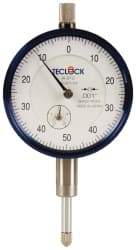 Teclock - 1/2" Range, 0-50-0 Dial Reading, 0.001" Graduation Dial Drop Indicator - 2-11/64" Dial, 0.1" Range per Revolution, 0.0009" Accuracy, Revolution Counter - Americas Tooling