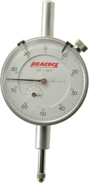 Peacock - 1/2" Range, 0-100 Dial Reading, 0.001" Graduation Dial Drop Indicator - 2-3/64" Dial, 0.001" Accuracy, Revolution Counter - Americas Tooling