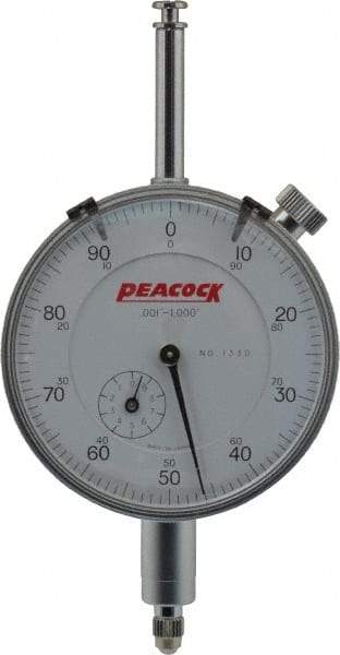 Peacock - 1" Range, 0-100 Dial Reading, 0.001" Graduation Dial Drop Indicator - 2-3/64" Dial, 0.002" Accuracy, Revolution Counter - Americas Tooling