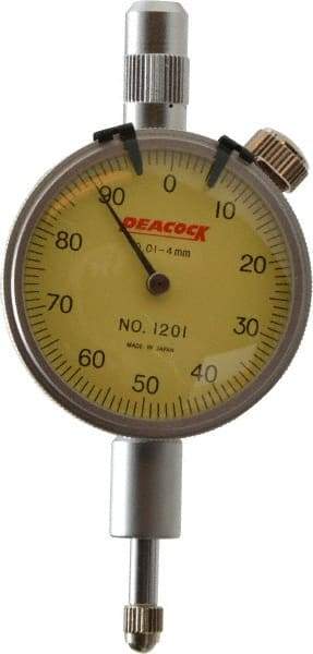 Peacock - 4mm Range, 0-100 Dial Reading, 0.01mm Graduation Dial Drop Indicator - 1-37/64" Dial - Americas Tooling