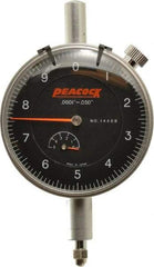 Peacock - 0.05" Range, 0-10 Dial Reading, 0.0001" Graduation Dial Drop Indicator - 2-3/64" Dial, 0.0003" Accuracy, Revolution Counter - Americas Tooling