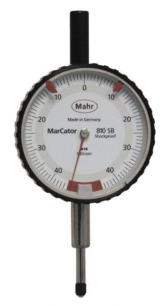 Mahr - 0.8mm Range, 0-45-0 Dial Reading, 0.01mm Graduation Dial Drop Indicator - 50mm Dial, 0.01mm Range per Revolution - Americas Tooling