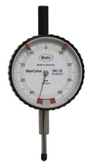 Mahr - 0.8mm Range, 0-45-0 Dial Reading, 0.01mm Graduation Dial Drop Indicator - 50mm Dial, 0.01mm Range per Revolution - Americas Tooling