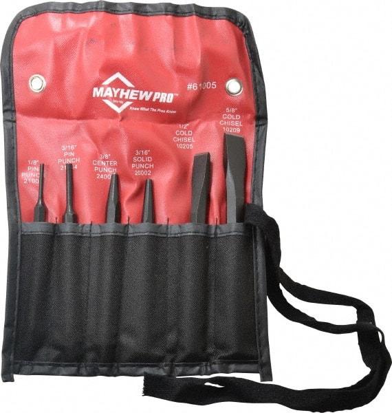 Mayhew - 6 Piece Punch & Chisel Set - 1/2 to 5/8" Chisel, 3/16 to 3/8" Punch, Round Shank - Americas Tooling