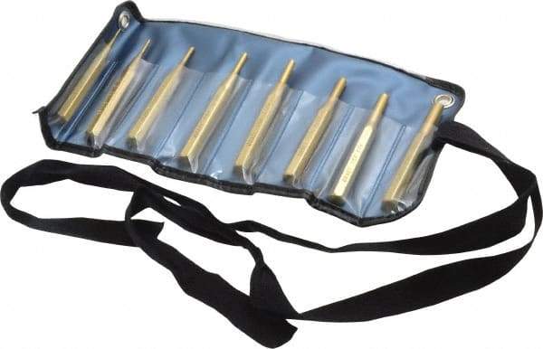 Made in USA - 8 Piece, 1/16 to 5/16", Pin Punch Set - Round Shank, Brass, Comes in Vinyl Pouch - Americas Tooling