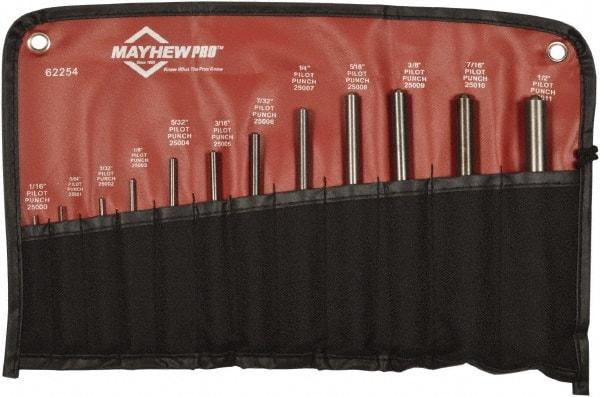 Mayhew - 12 Piece, 1/16 to 1/2", Roll Pin Punch Set - Round Shank, Comes in Vinyl Roll - Americas Tooling